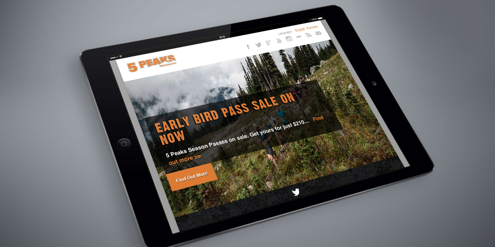 5 Peaks website on a tablet