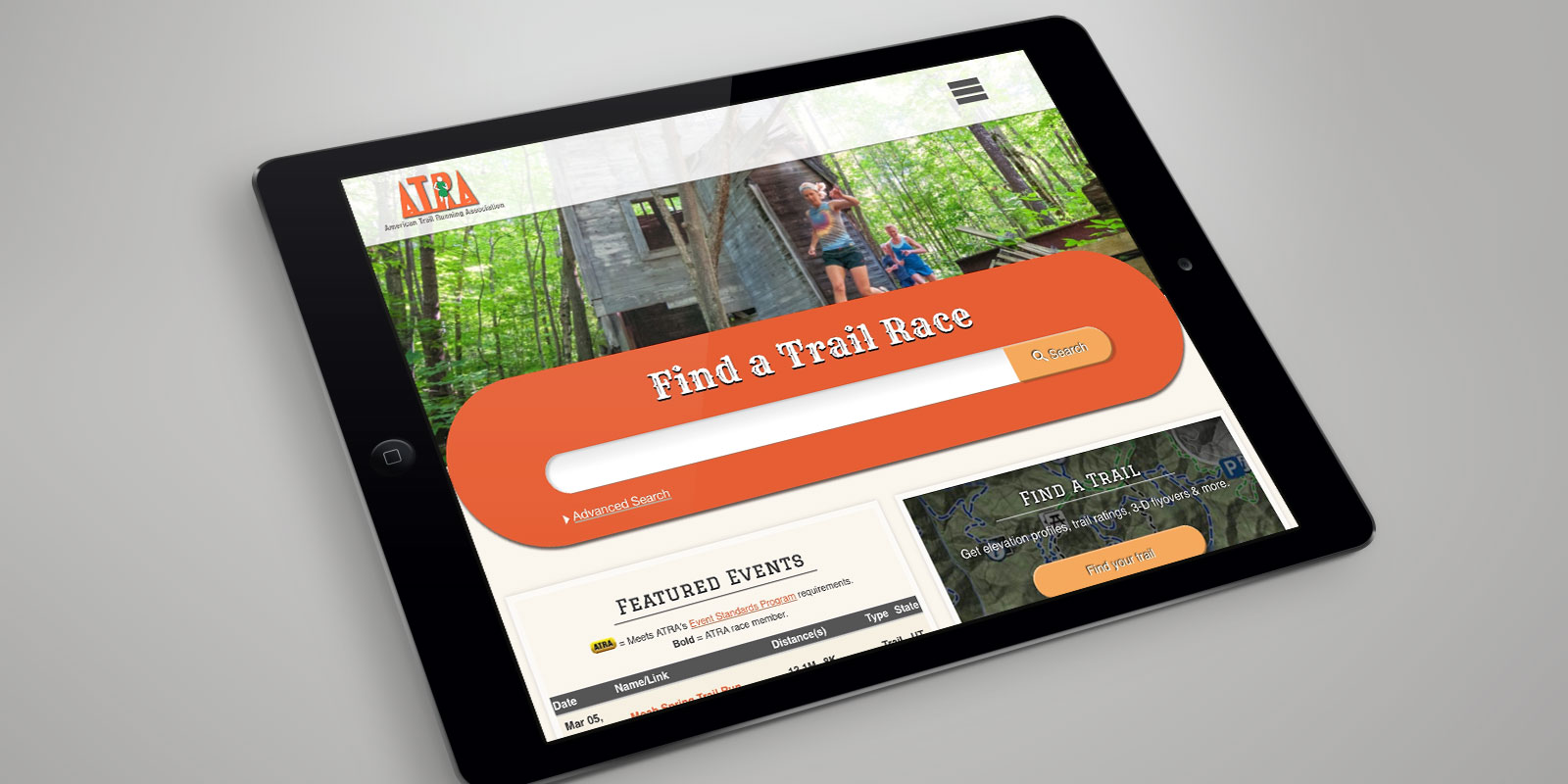 American Trail Running Association website on a tablet